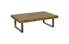 Teak Slice Coffee Table Stainless Steel Legs, Rectangle - Maison Vogue