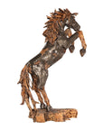 Mustang Horse Armored Sculpture Rearing, Natural Bronze Finish