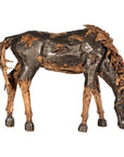 Mustang Horse Armored Sculpture Grazing, Natural Bronze Finish