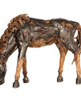 Mustang Horse Armored Sculpture Grazing, Natural Bronze Finish