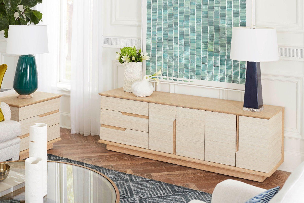 Simon 3-Drawer & 4-Door Cabinet, Light Natural Shimmer - Maison Vogue