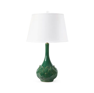 Lotus Lamp with Shade 16-inch White Linen, with Nickel, Sherwood Forest