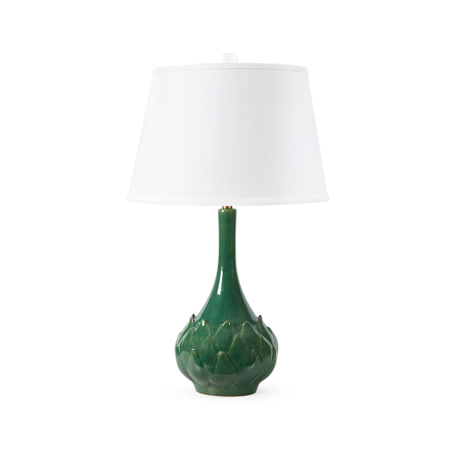 Lotus Lamp with Shade 16-inch White Linen, with Nickel, Sherwood Forest