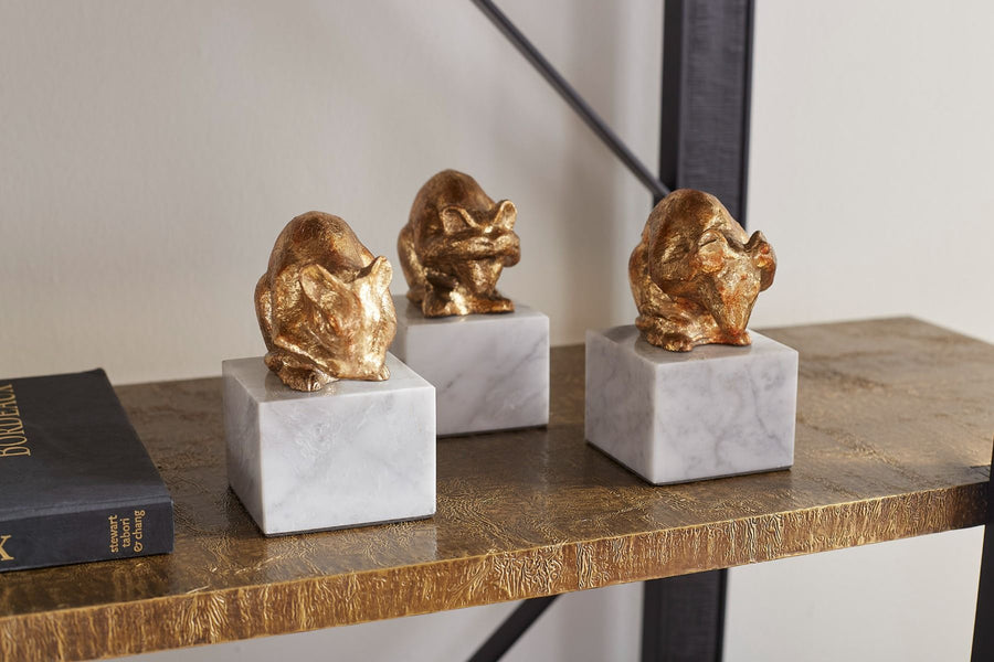 Mouse Statue Set of 3, Gold Leaf