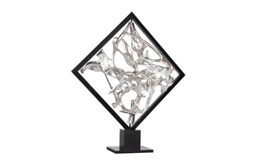 Cast Revolving Diamond Sculpture Silver Leaf - Maison Vogue