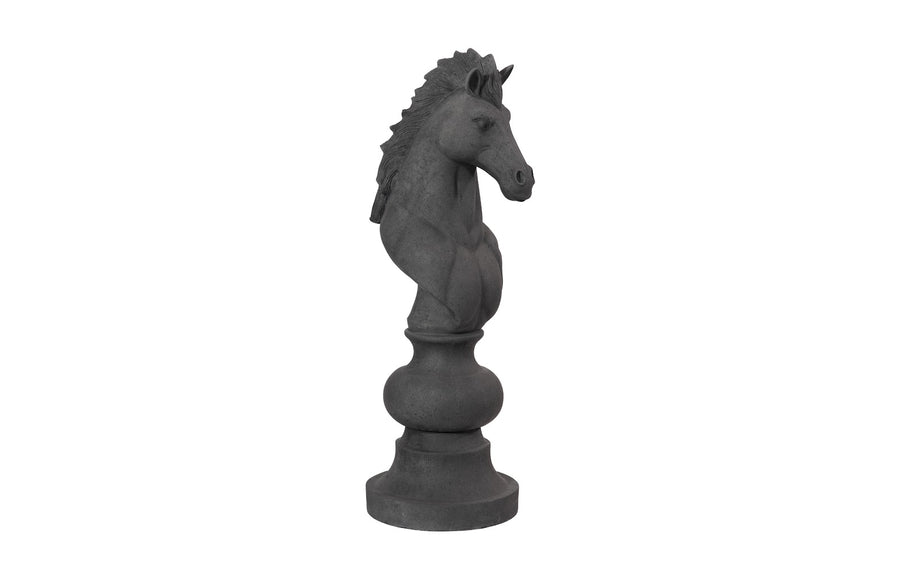 Knight Chess Sculpture, Cast Stone Black