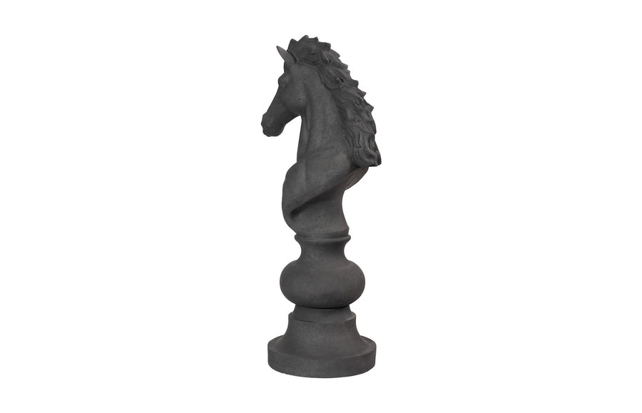 Knight Chess Sculpture, Cast Stone Black