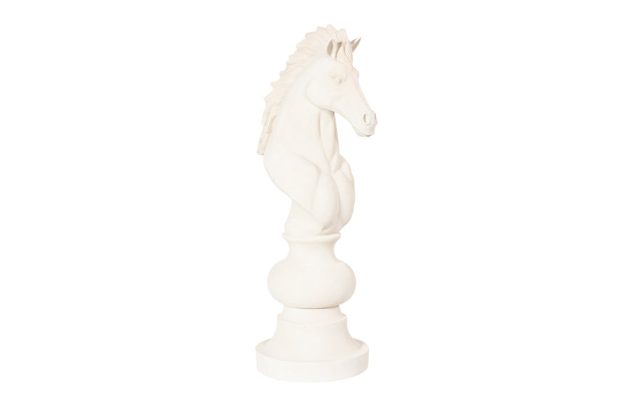 Knight Chess Sculpture, Cast Stone White