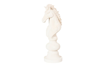 Knight Chess Sculpture, Cast Stone White