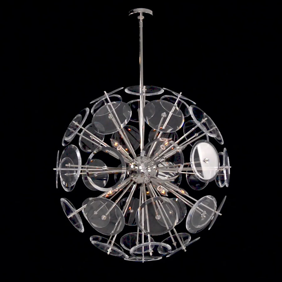 Genesis: Acrylic Sphere Ten-Light Pendant in Polished Nickel