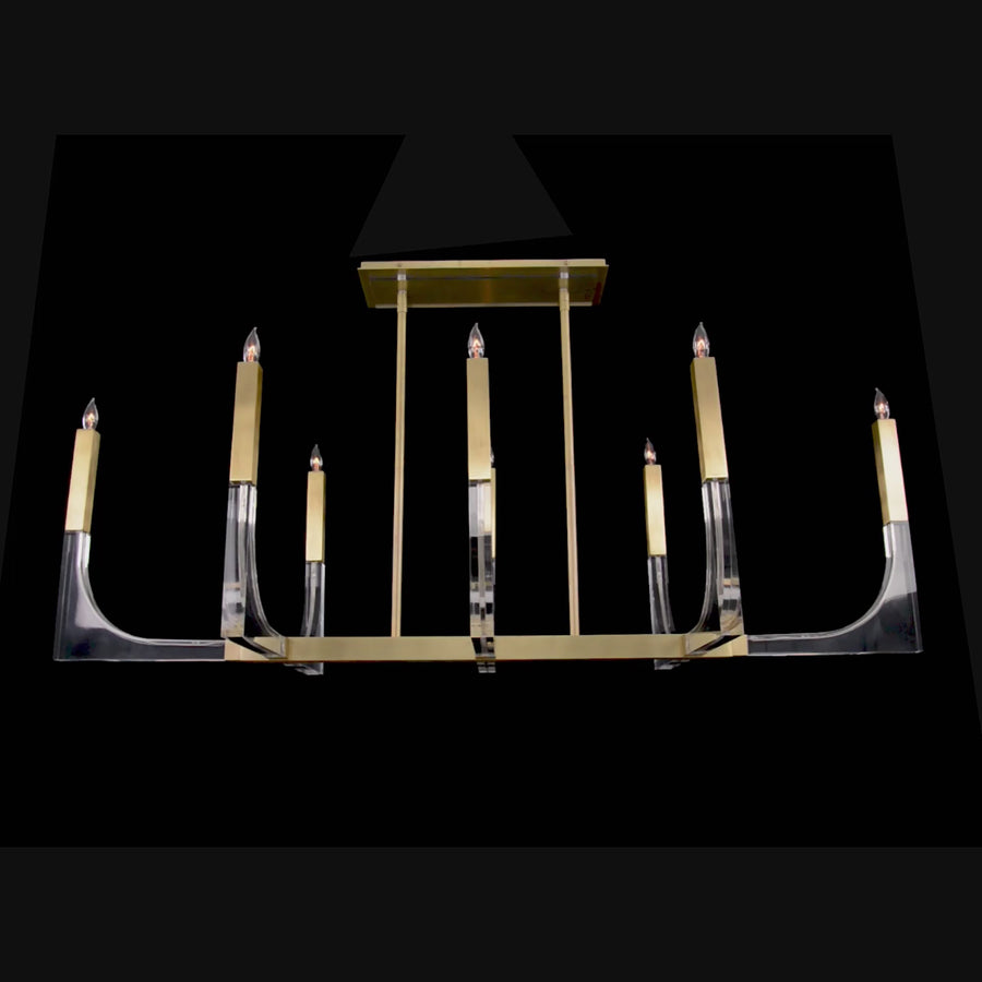 Genesis: Acrylic Eight-Light Chandelier with Antique Brass