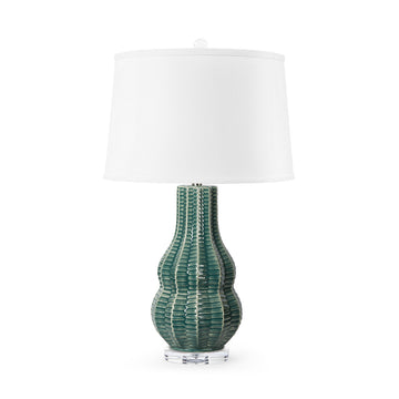 Quinn Lamp with Shade 17-inch White Linen, with Nickel, Veridian Green
