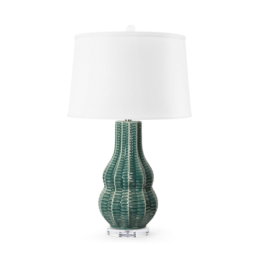 Quinn Lamp with Shade 17-inch White Linen, with Nickel, Veridian Green