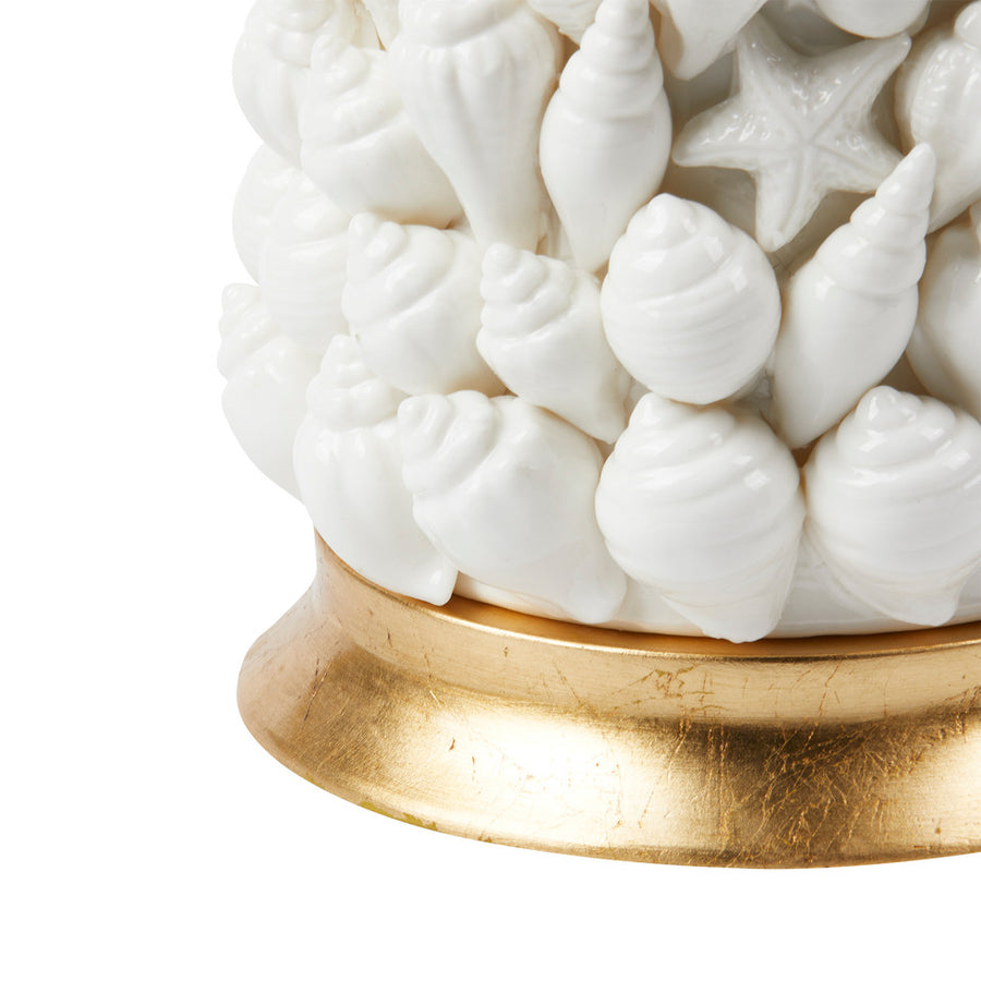 Sanibel Lamp with Shade 17-inch White Linen, with Gold, Blanc de Chine