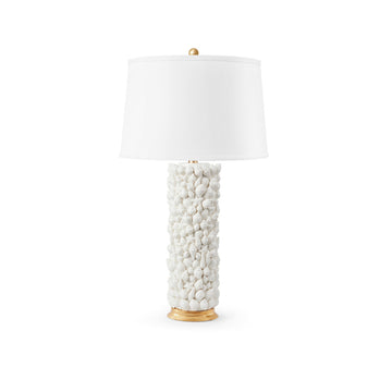 Sanibel Lamp with Shade 17-inch White Linen, with Gold, Blanc de Chine