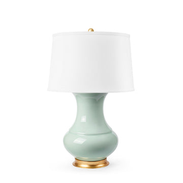 Thiri Lamp with Shade 17-inch White Linen, with Gold, Pale Celadon