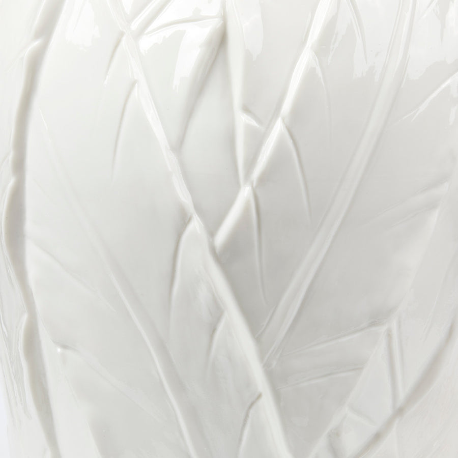 Tobacco Leaf Lamp with Shade 17-inch White Linen, with Gold, Blanc de Chine