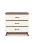 Tristan 3-Drawer Side Table, Sand White, Sesame Finish Oak Veneer