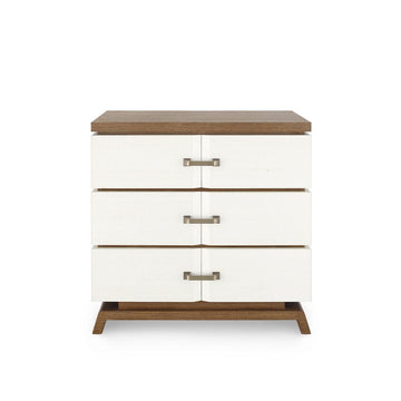 Tristan 3-Drawer Side Table, Sand White, Sesame Finish Oak Veneer