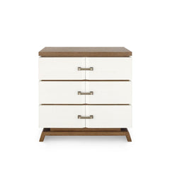 Tristan 3-Drawer Side Table, Sand White, Sesame Finish Oak Veneer