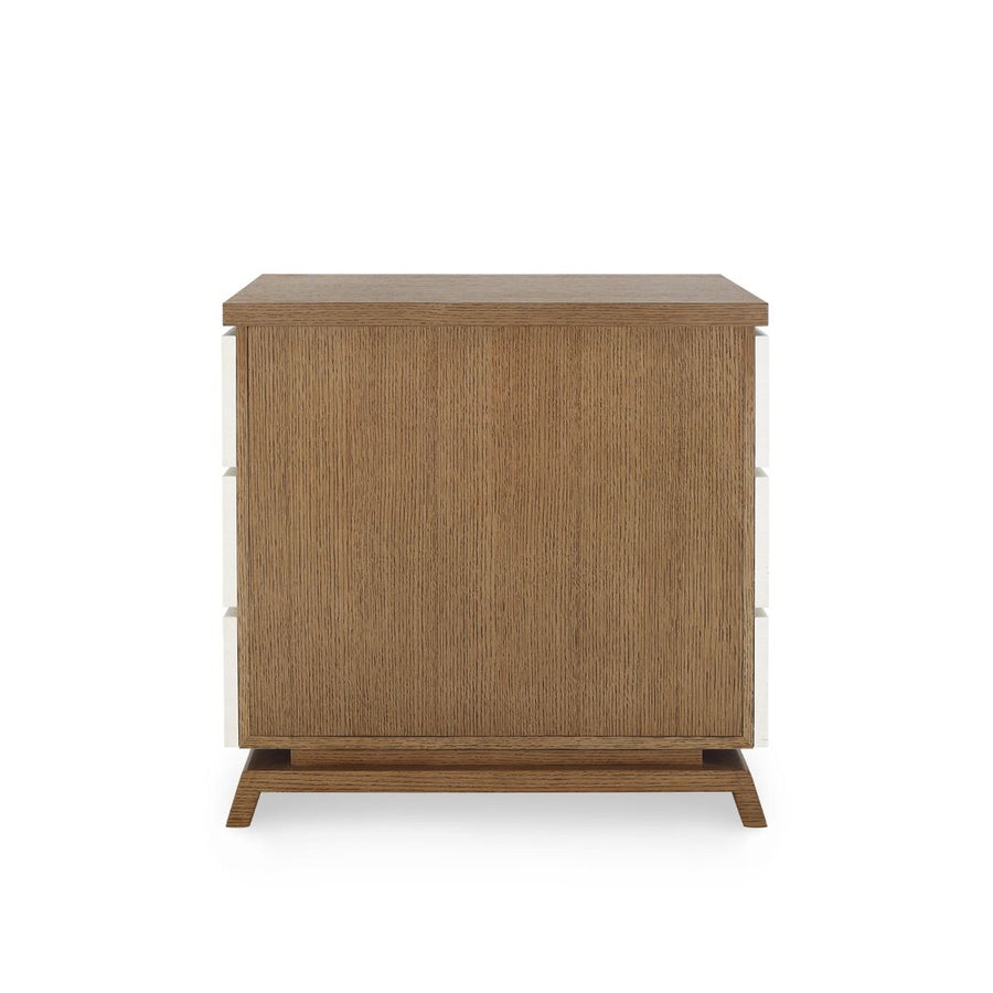 Tristan 3-Drawer Side Table, Sand White, Sesame Finish Oak Veneer