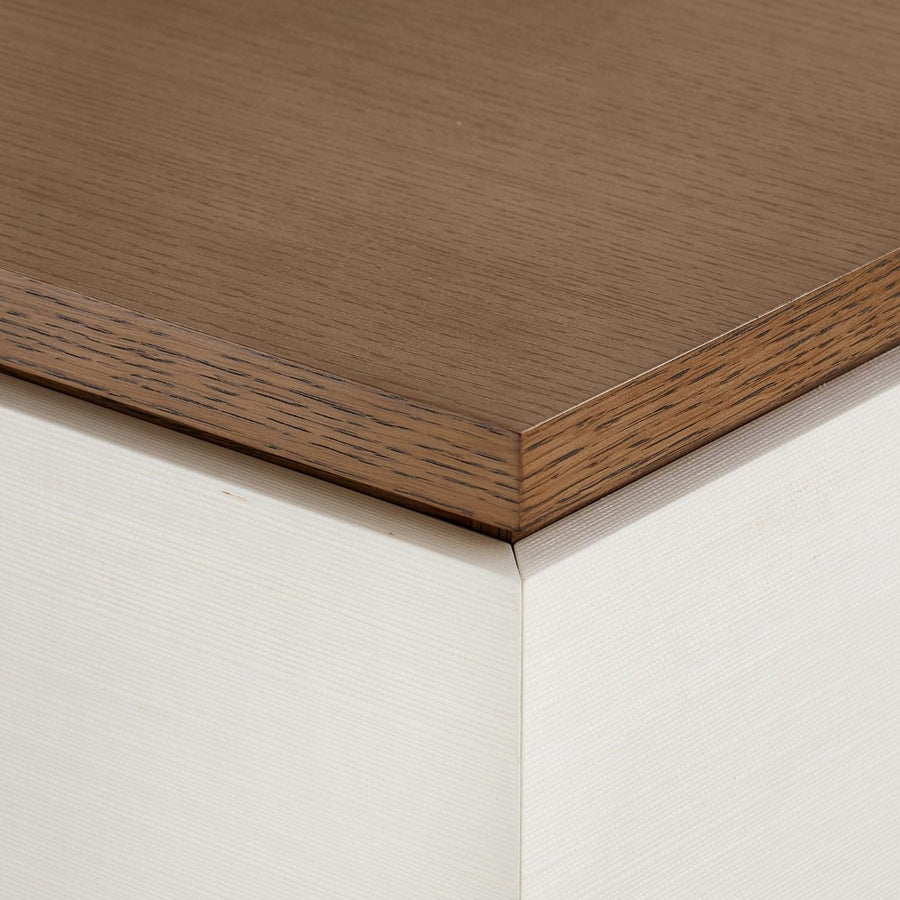 Tristan 3-Drawer Side Table, Sand White, Sesame Finish Oak Veneer