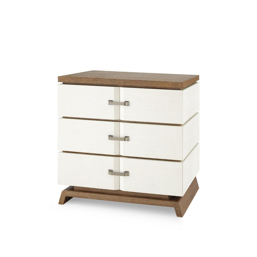 Tristan 3-Drawer Side Table, Sand White, Sesame Finish Oak Veneer