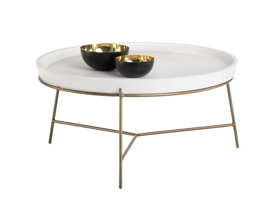 Remy Coffee Table - Antique Brass - White - Maison Vogue