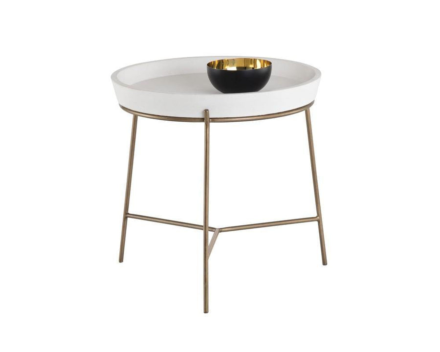 Remy End Table - Antique Brass - White - Maison Vogue
