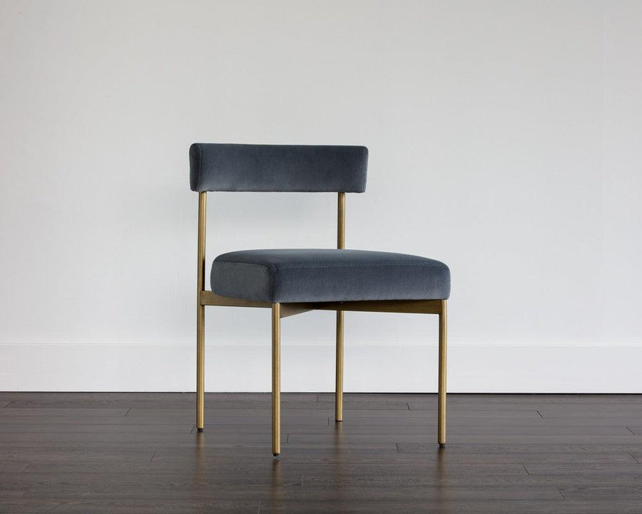 Seneca Dining Chair - Antique Brass - Velvet Slate - Maison Vogue