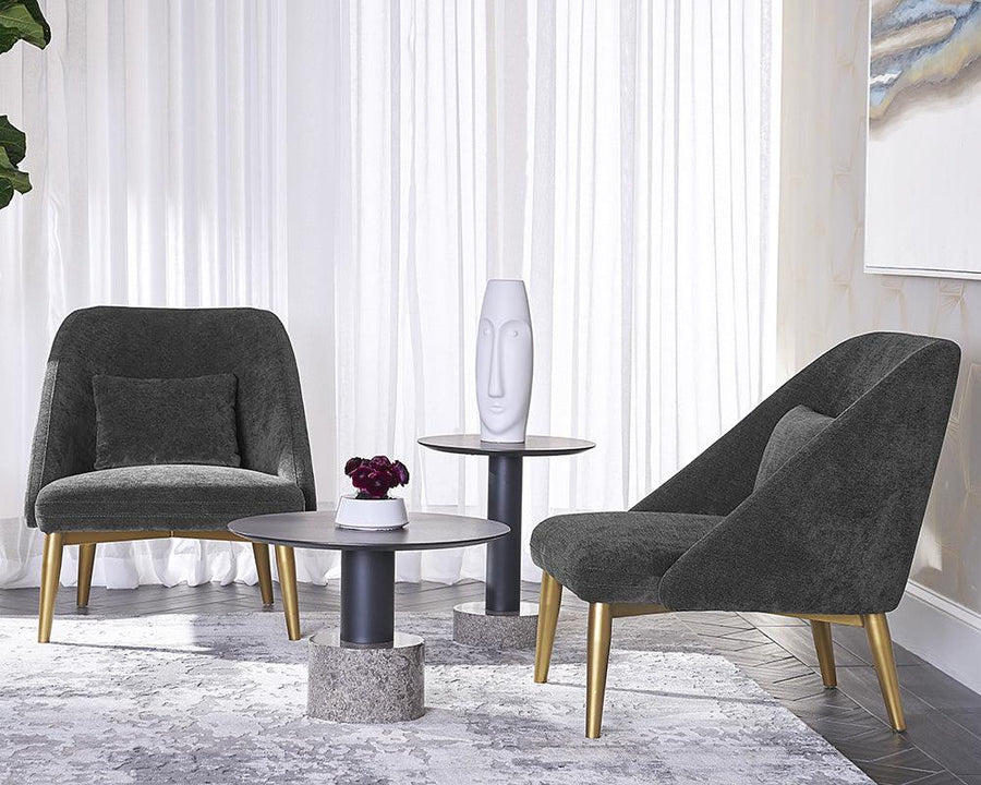 Monaco End Table - Black - Grey Marble / Raw Umber - Maison Vogue