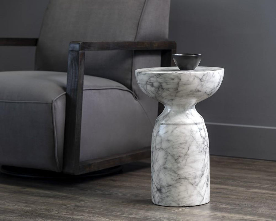 Goya End Table - Marble Look - White - Maison Vogue