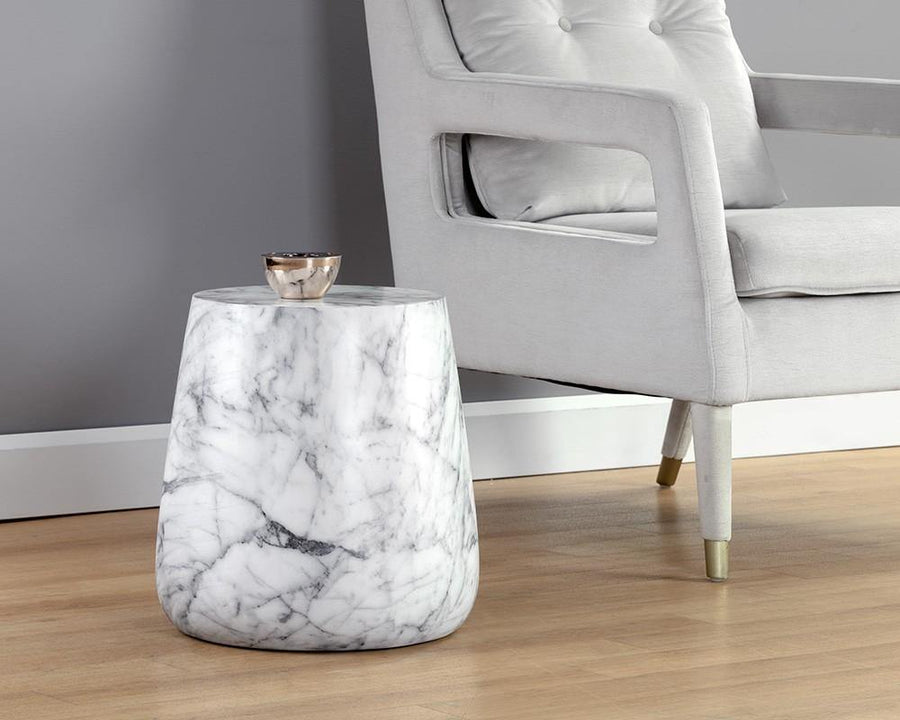 Aries Side Table - Marble Look - White - Maison Vogue