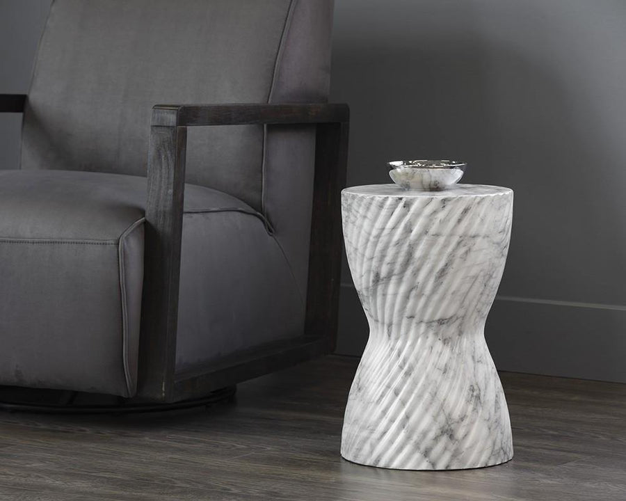 Cara End Table - Marble Look - White - Maison Vogue