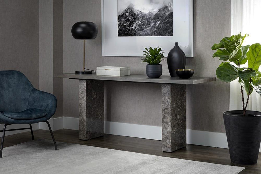 Rebel Console Table - Grey Marble / Charcoal Grey - Maison Vogue