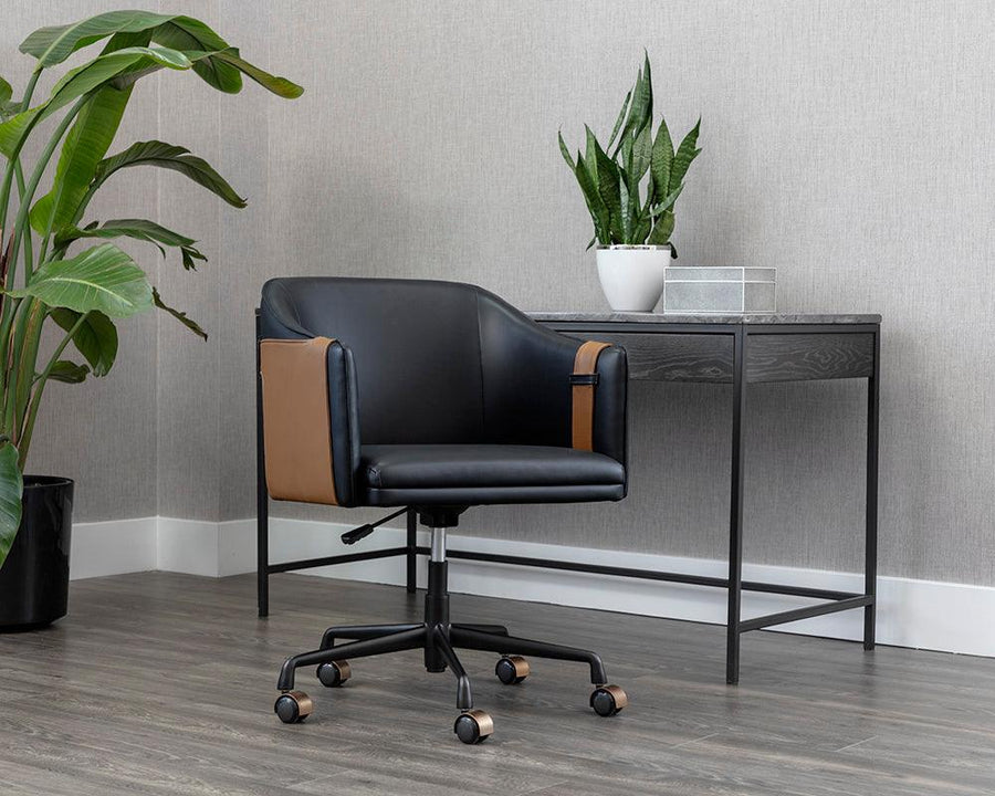 Carter Office Chair - Napa Black / Napa Cognac - Maison Vogue