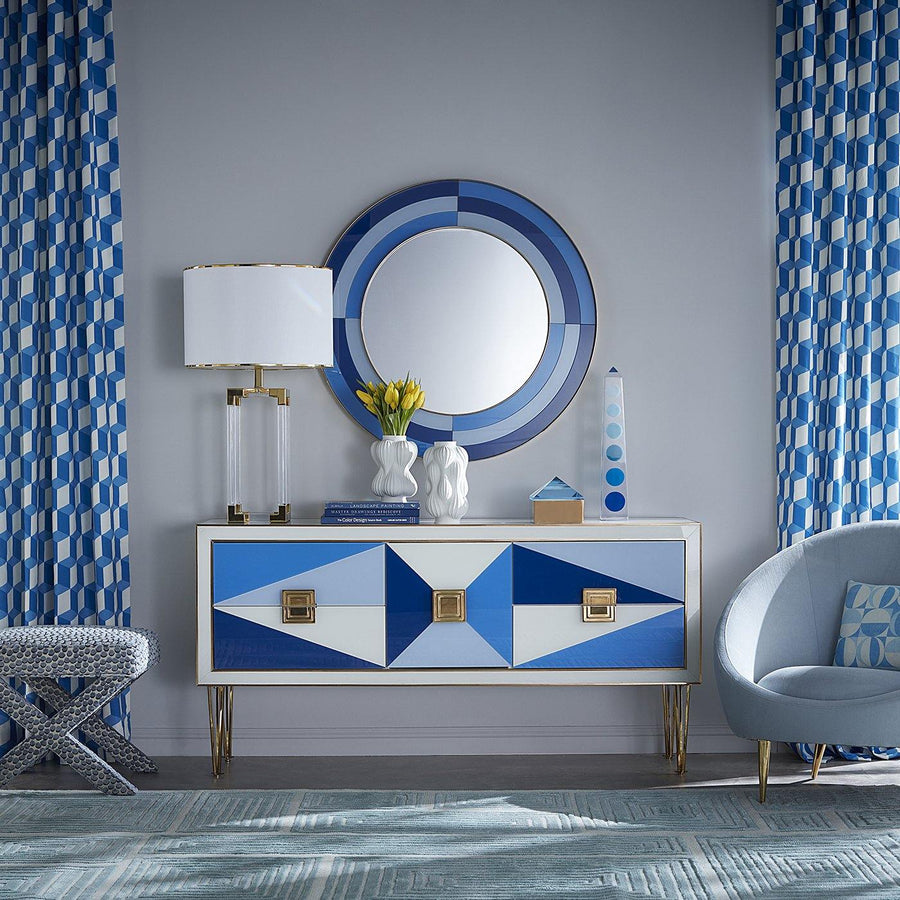 Harlequin Round Mirror, Multi Blue - Maison Vogue