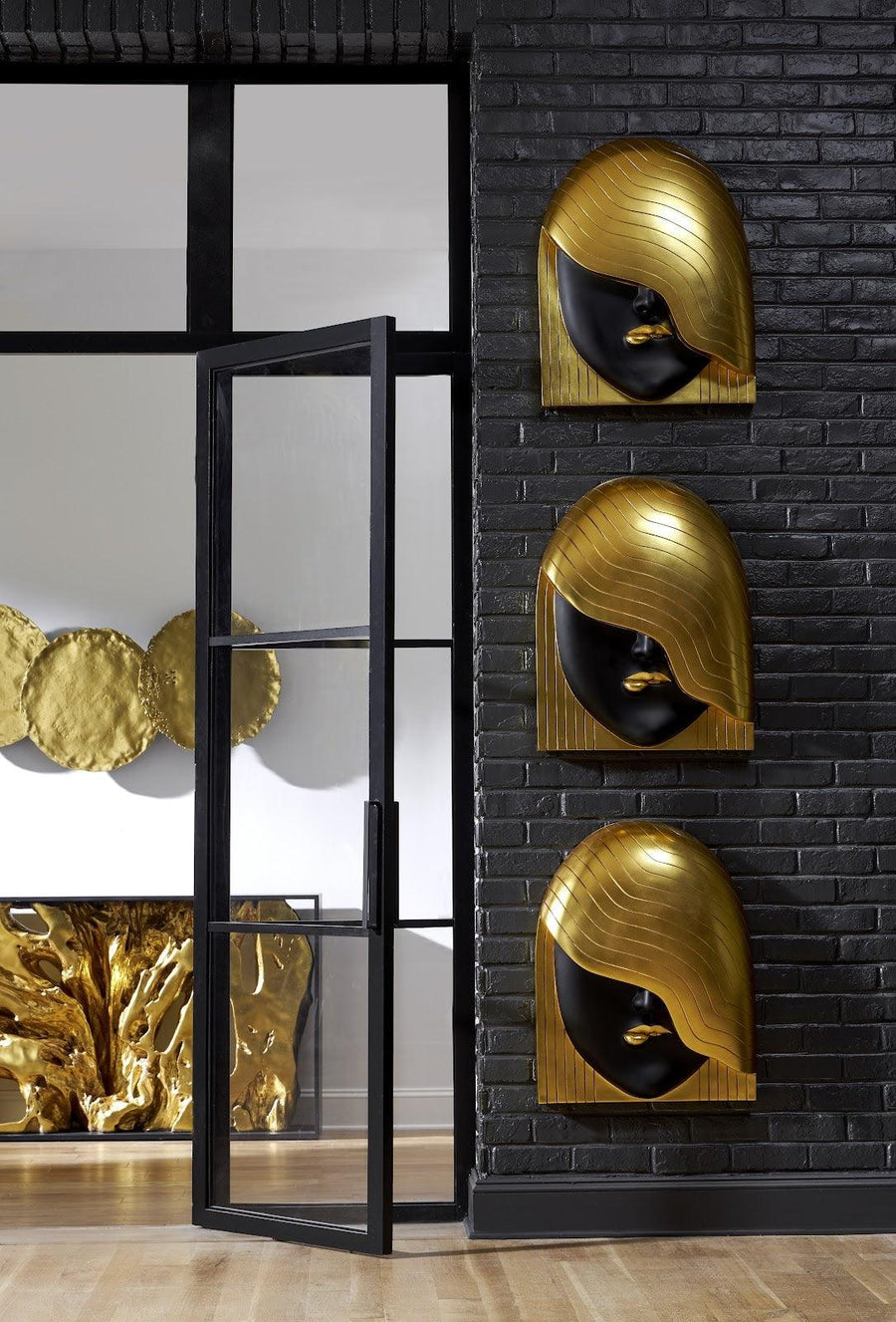Fashion Faces Left Wave Large Black and Gold Wall Art - Maison Vogue