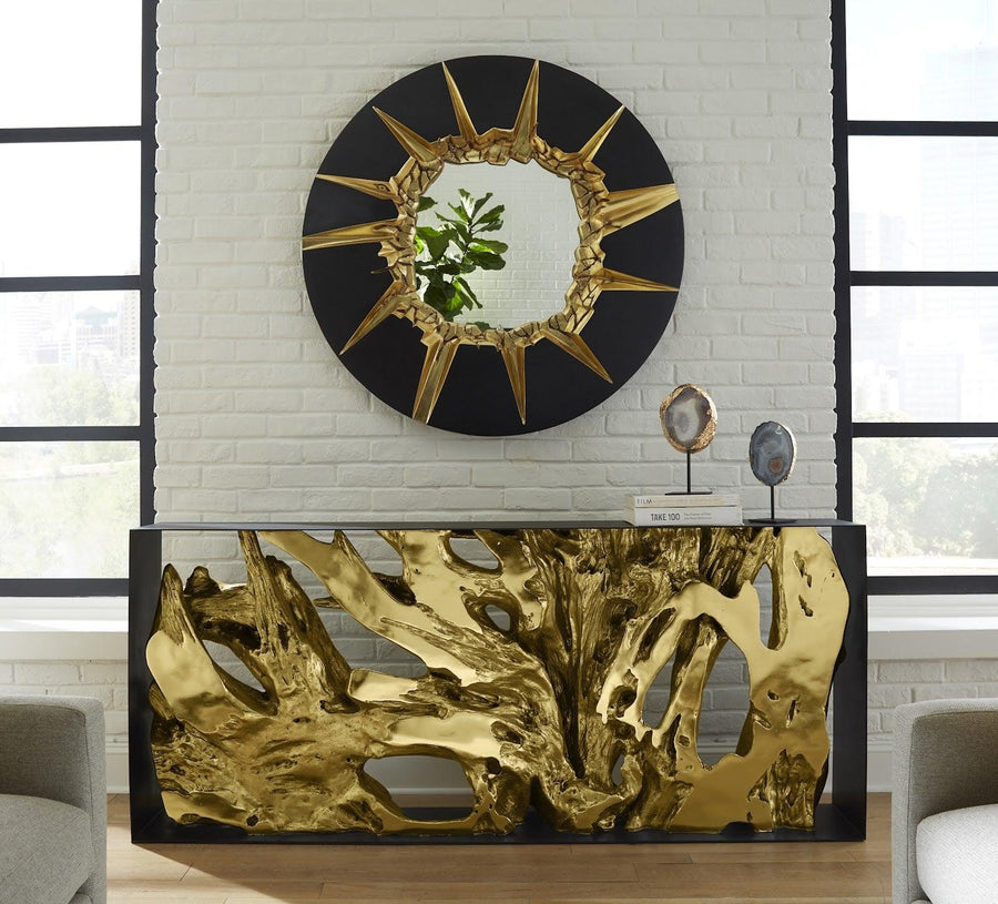 Circular Cracked Black and Gold Mirror - Maison Vogue