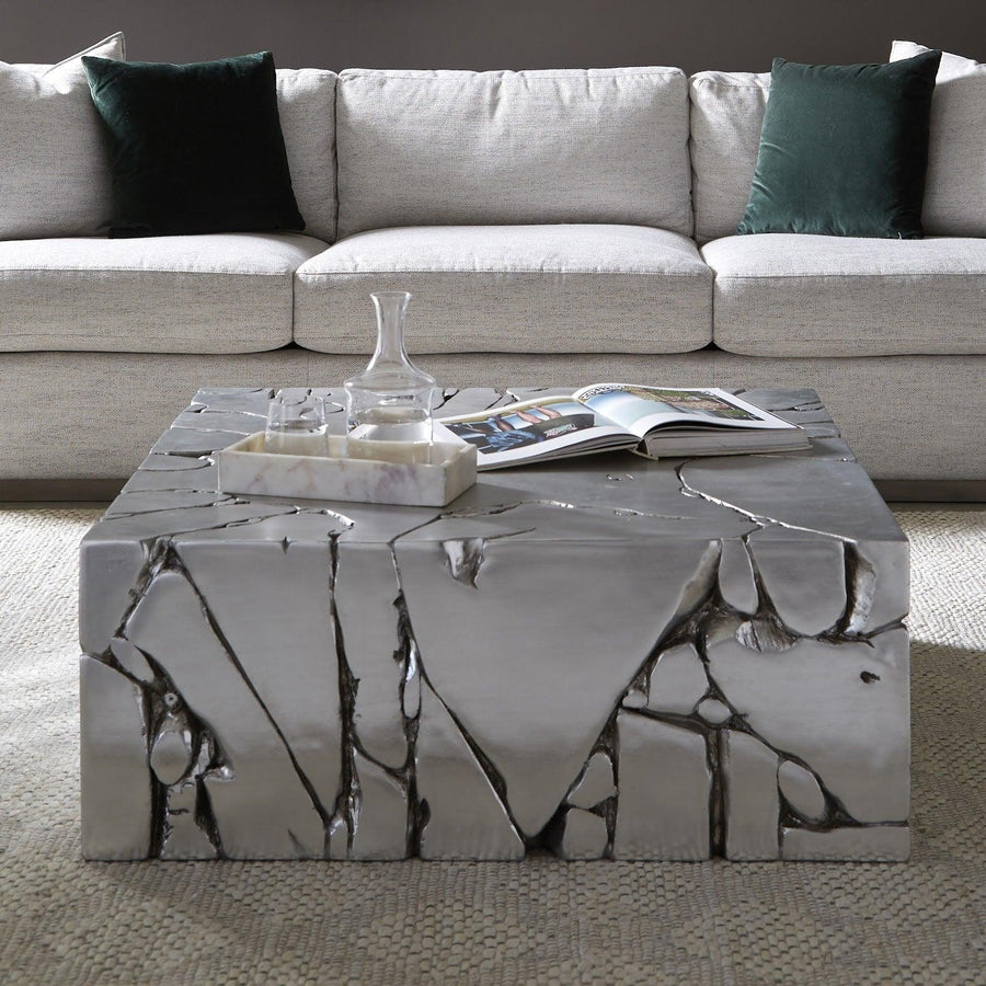 Chunk Square Silver Coffee Table - Maison Vogue