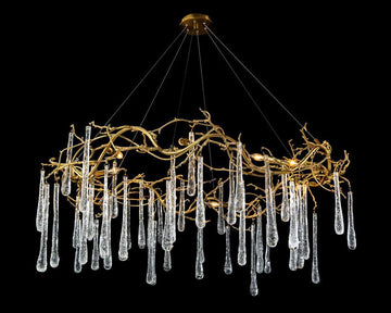 Brass and Glass Teardrop Eight-Light Chandelier - Maison Vogue