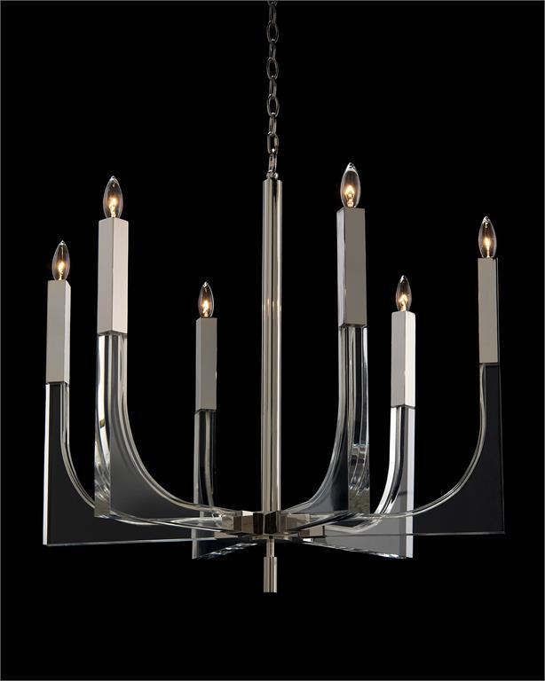 Acrylic and Nickel Six-Light Chandelier - Maison Vogue