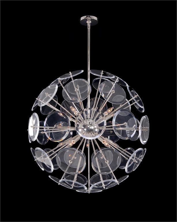 Genesis: Acrylic Sphere Ten-Light Pendant in Polished Nickel - Maison Vogue