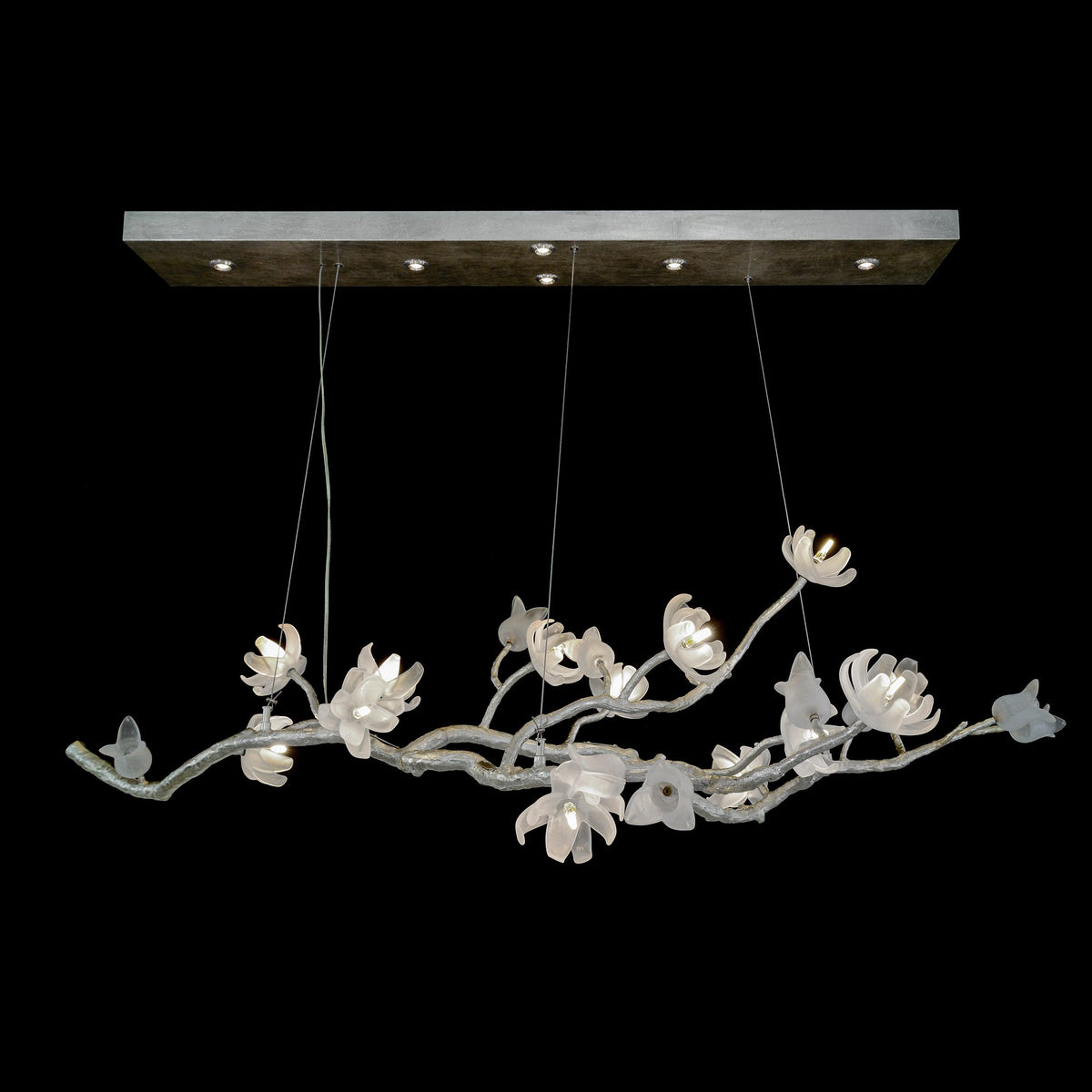 Churippu Magnolia &amp; Tulip Glass Oblong Thirteen-Light Chandelier - Maison Vogue