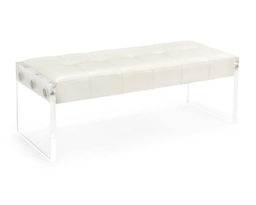 Clarice White Leather Bench - Maison Vogue