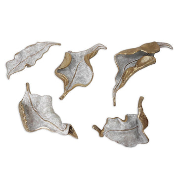 Inverted Iridescent Curling Leaves Wall Sculpture (Set of Five) - Maison Vogue