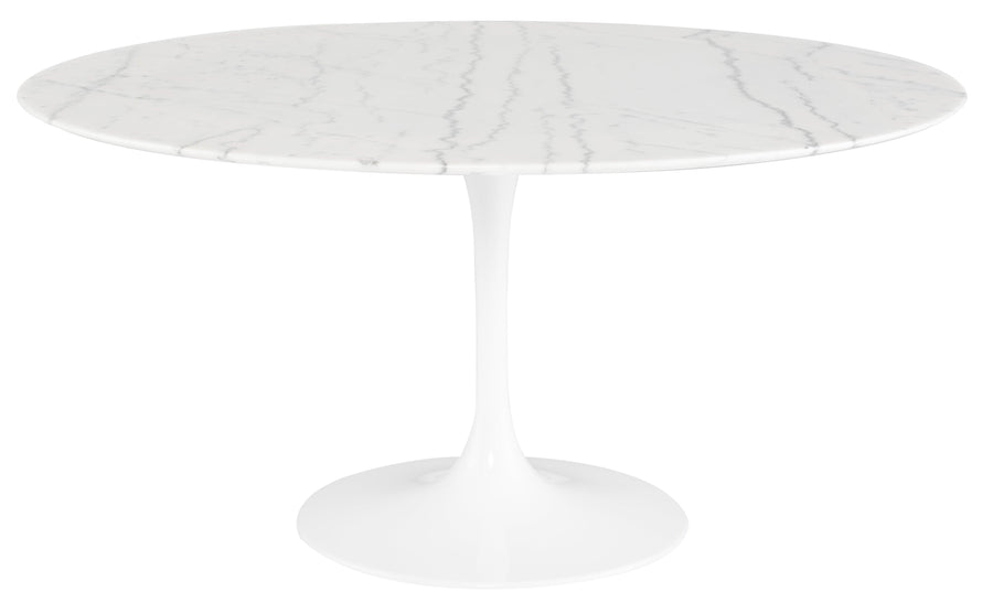 Cal Dining Table-White marble top, White Aluminum base 59