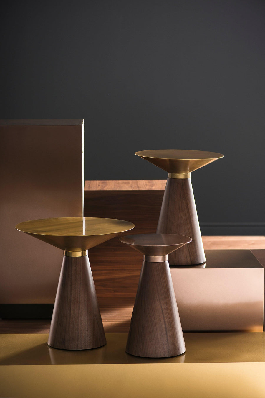 Iris Side Table-Gold/Walnut - Maison Vogue