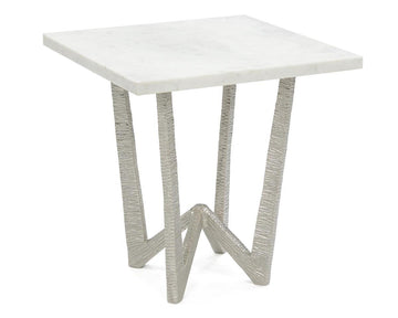 End Table in Nickel With Marble Top - Maison Vogue