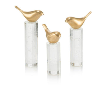 Set of Three Perched Brass Birds - Maison Vogue